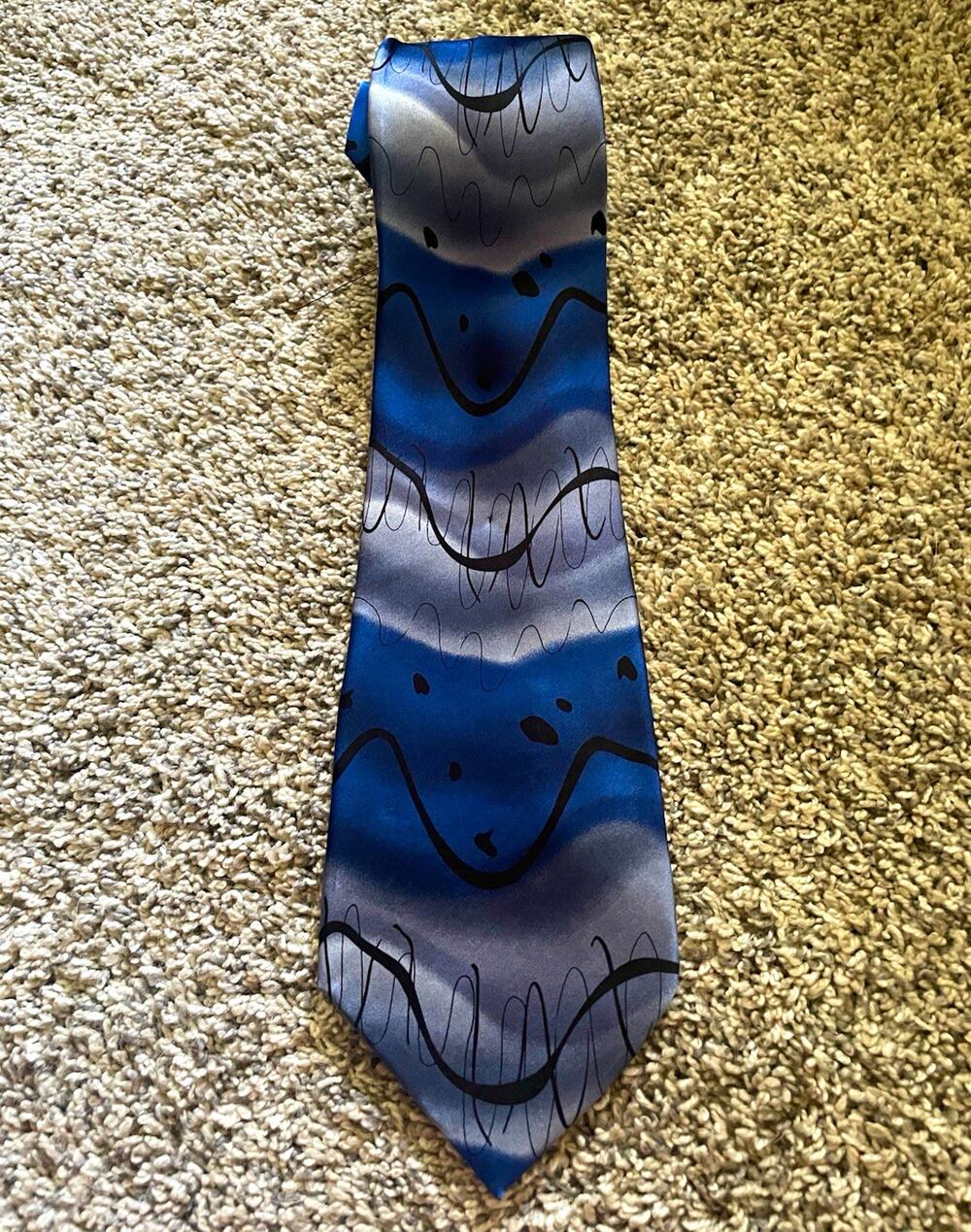 Vintage J. Garcia Men's Silk Tie Abstract Blue Gray Black Tree 1996
